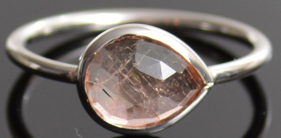 Peach Tourmaline Ring-14k White Gold