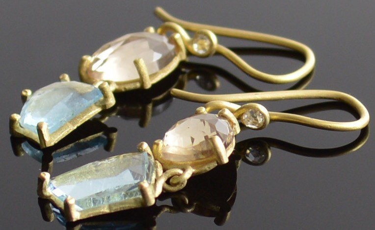 Citrine/Aquamarine Drop Earrings-18k gold