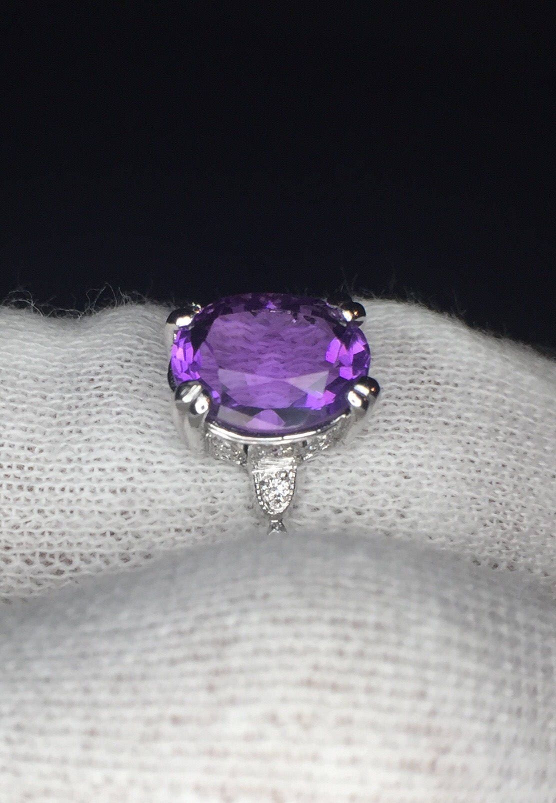 Amethyst/Diamond Ring-14k white gold