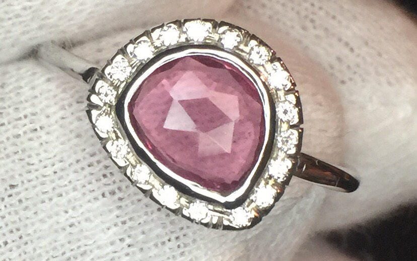 Pink Tourmaline/Diamond Ring-14k White Gold