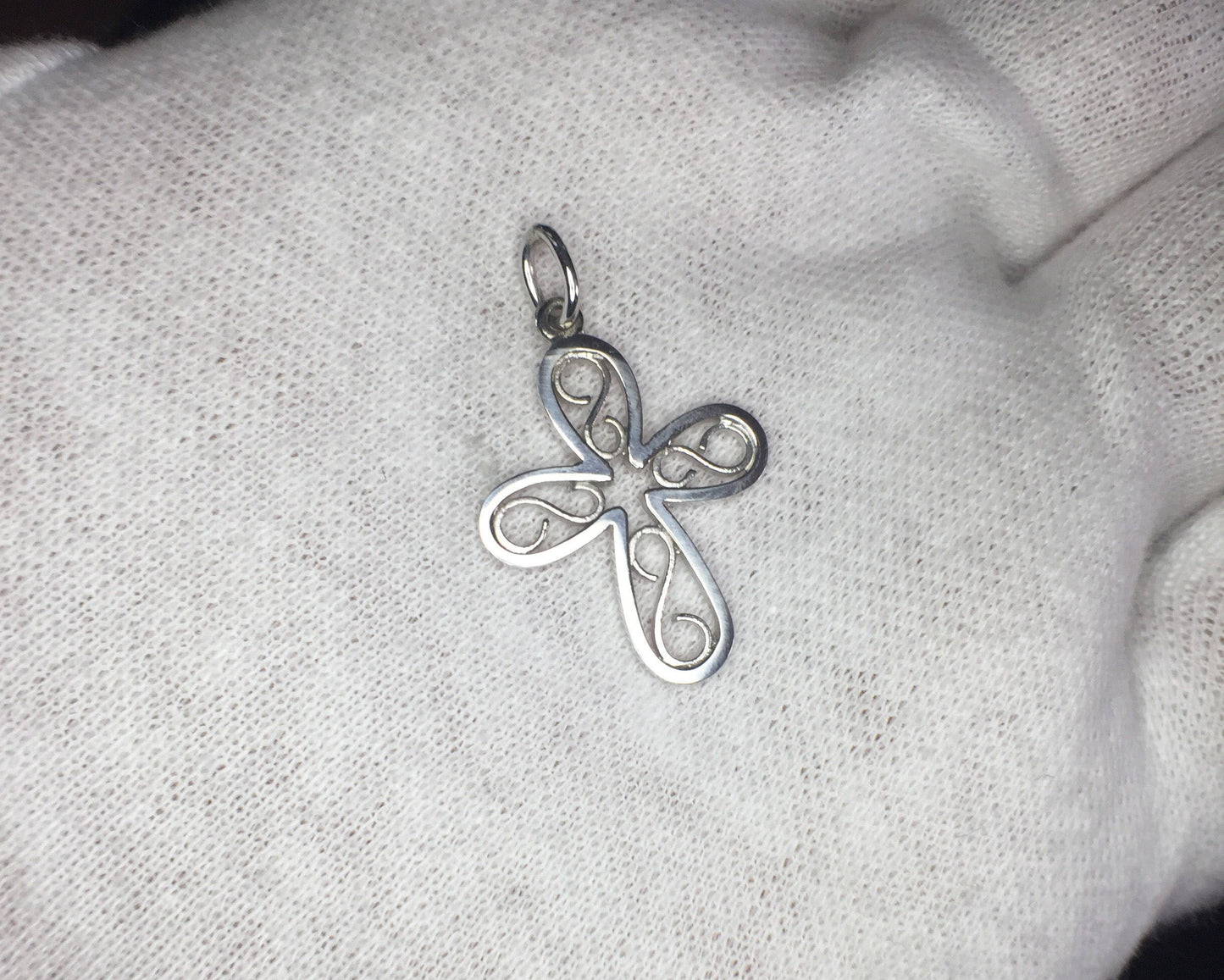 White Gold Filigree Cross, 14k gold