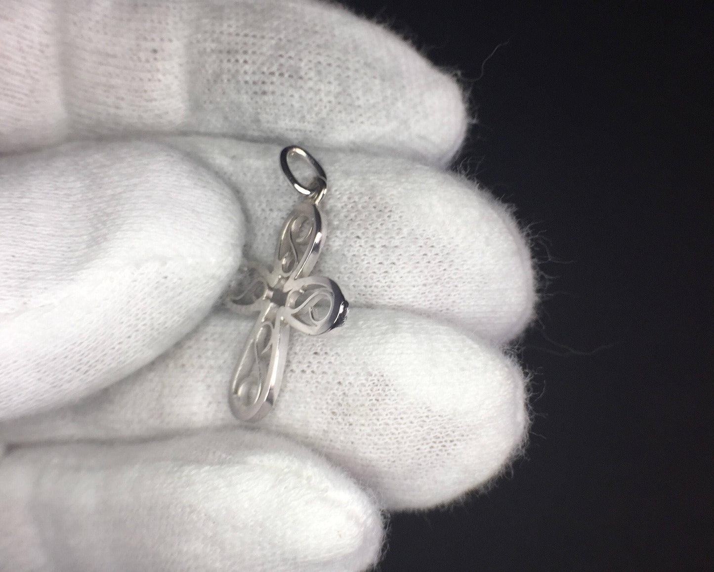 White Gold Filigree Cross, 14k gold