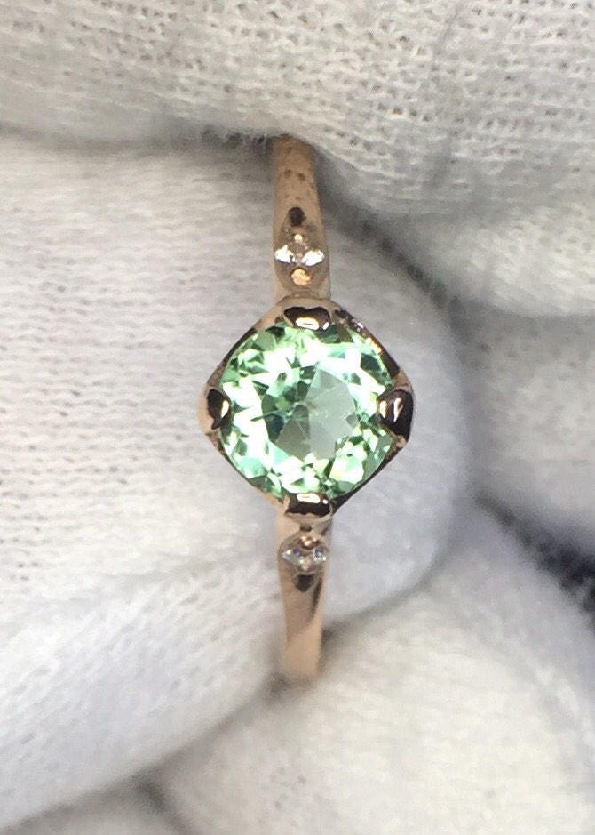 Seafoam Green Tourmaline/Diamond Ring