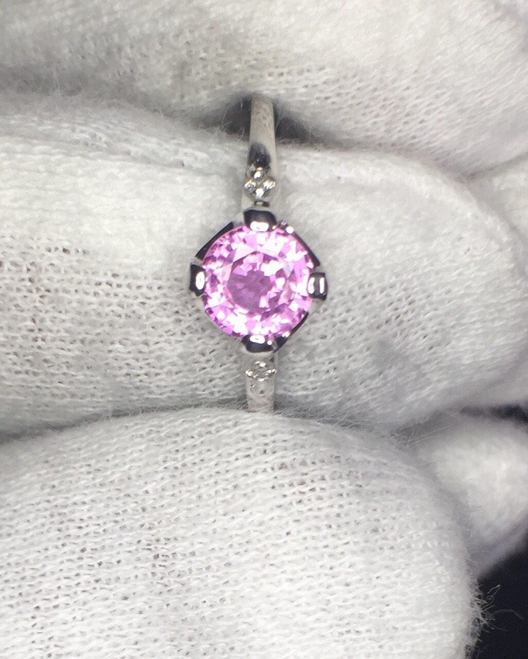 Pink Sapphire/Diamond Ring-14k White Gold
