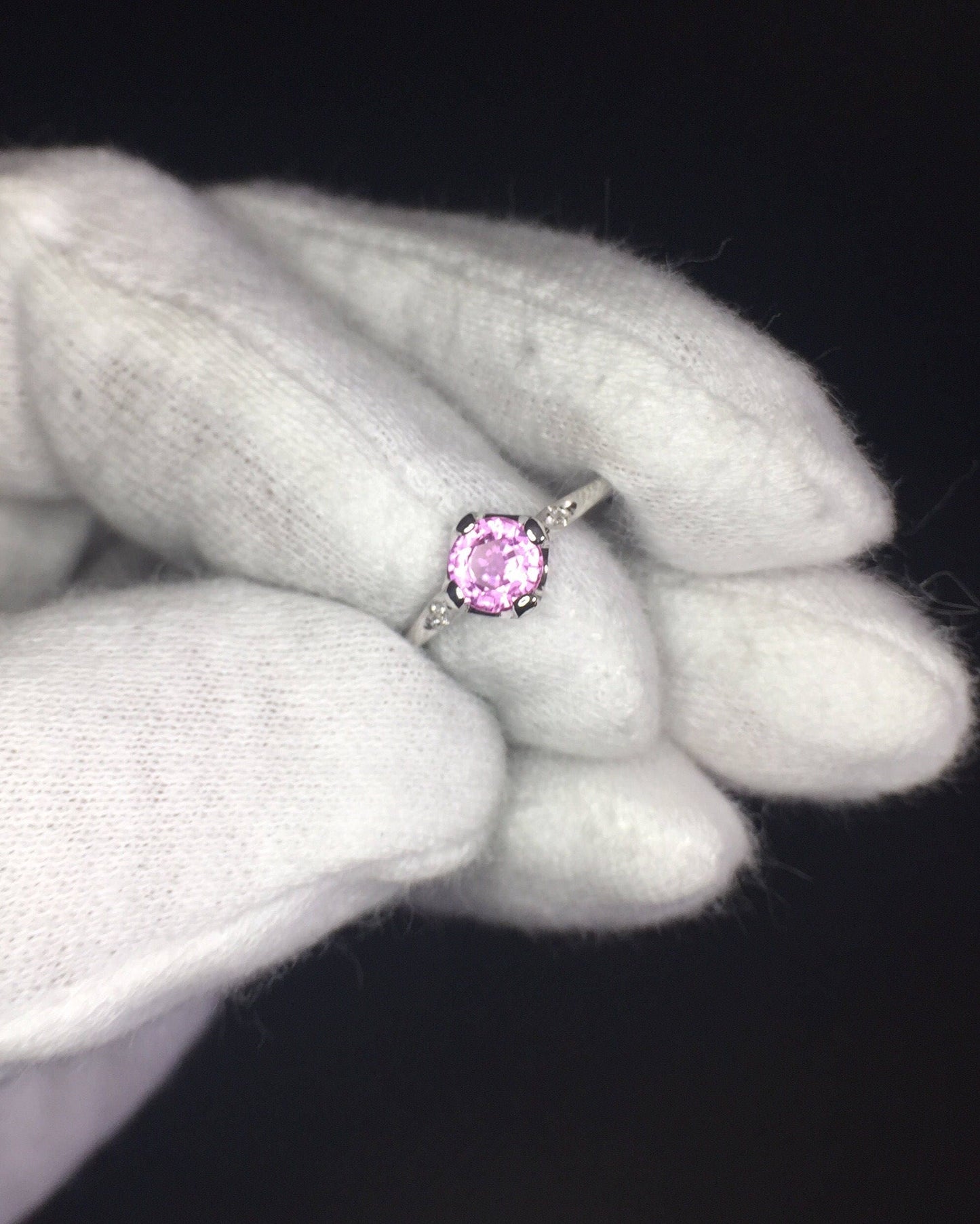 Pink Sapphire/Diamond Ring-14k White Gold