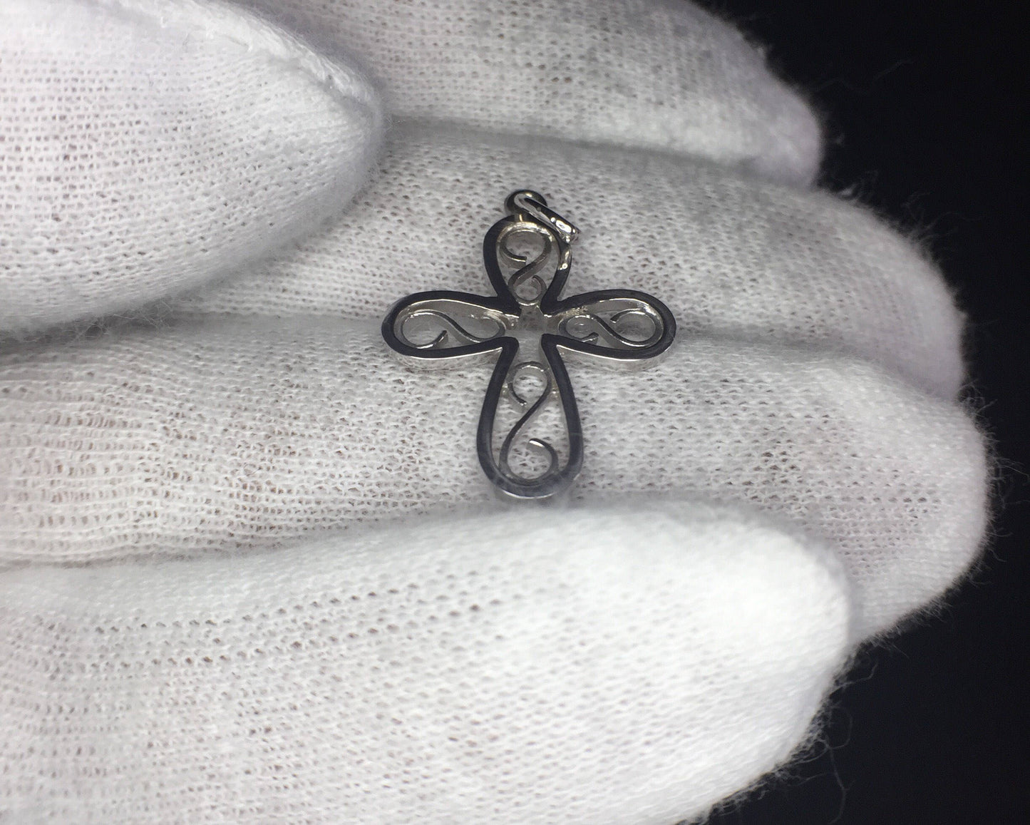 White Gold Filigree Cross, 14k gold