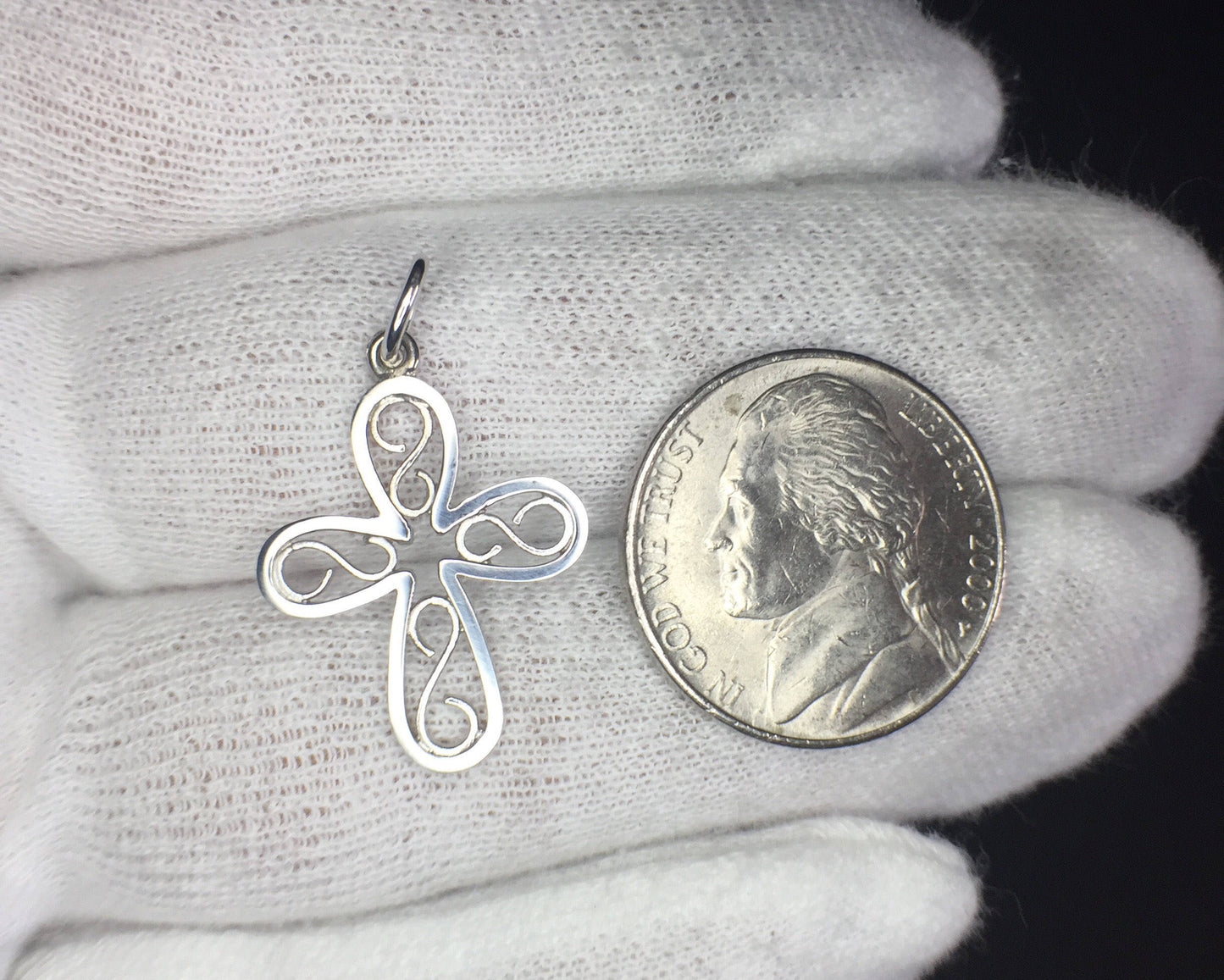 White Gold Filigree Cross, 14k gold
