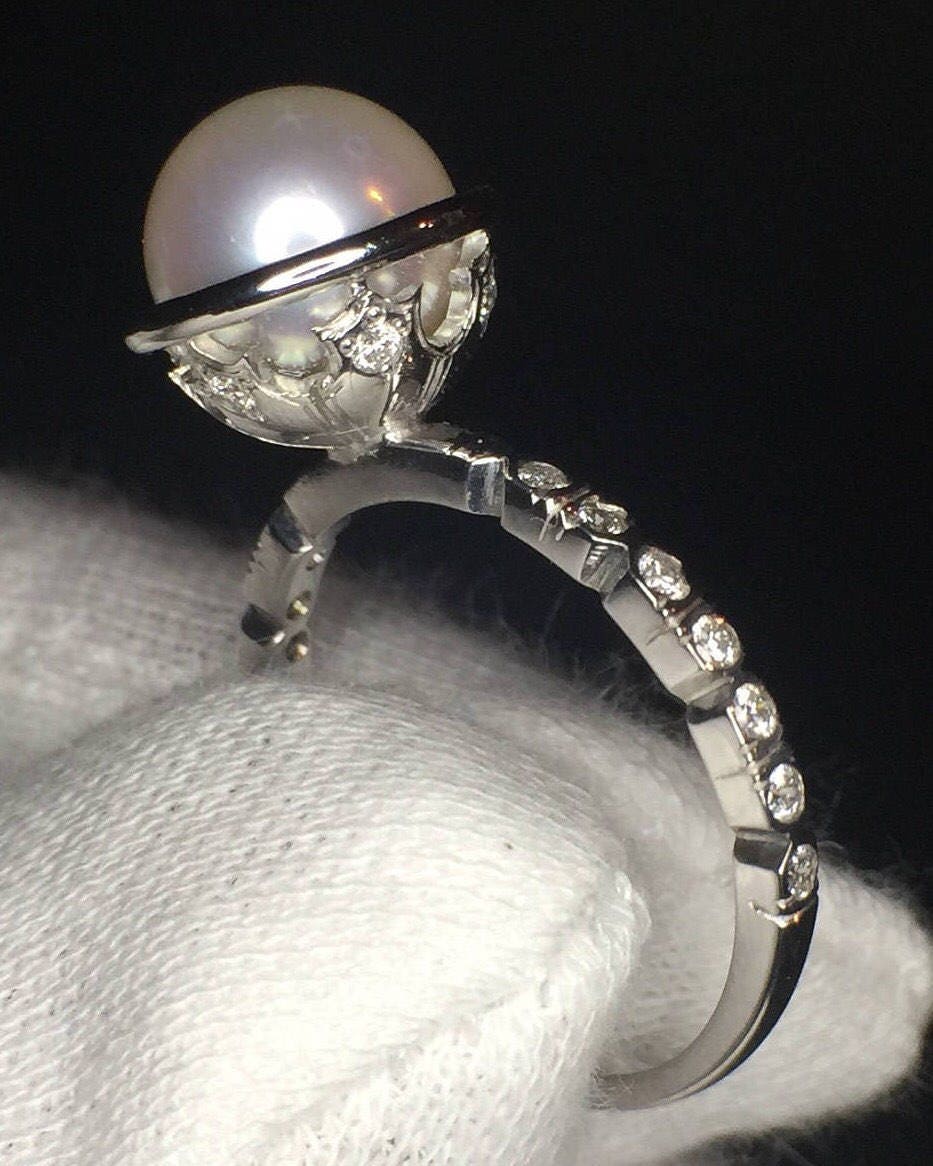 Pearl Ring-14k White Gold/Natural Diamonds
