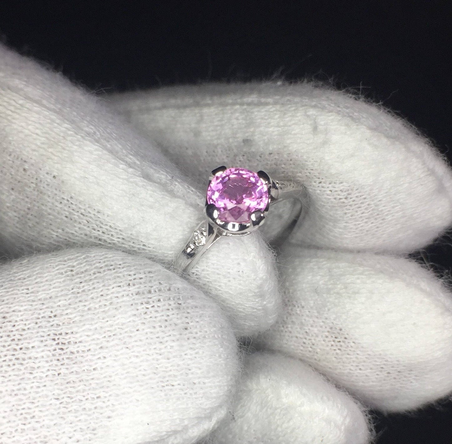 Pink Sapphire/Diamond Ring-14k White Gold