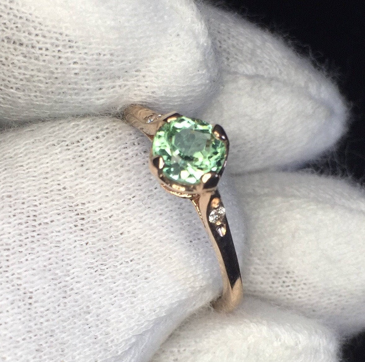 Seafoam Green Tourmaline/Diamond Ring