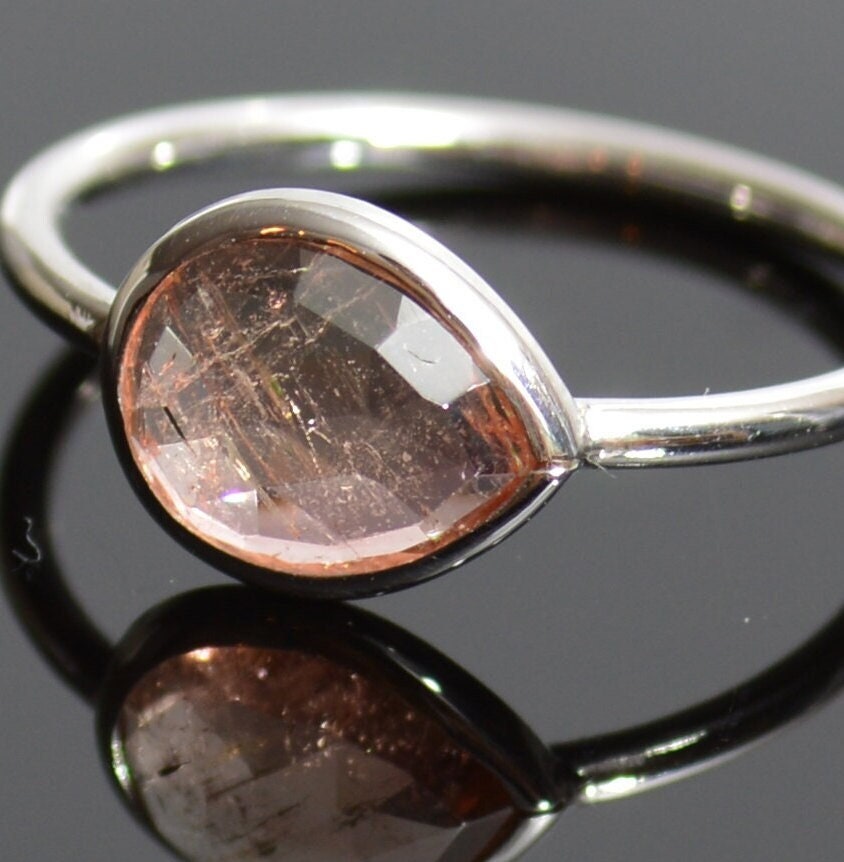 Peach Tourmaline Ring-14k White Gold