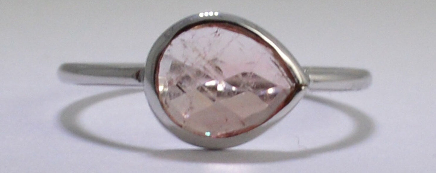Peach Tourmaline Ring-14k White Gold