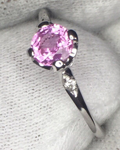 Pink Sapphire/Diamond Ring-14k White Gold