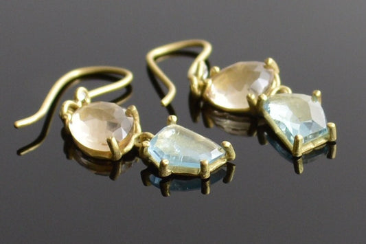 Citrine/Aquamarine Drop Earrings-18k gold