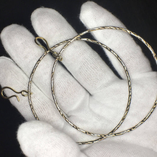 Giant Hoop Earrings in Woven silver, gold and rose gold