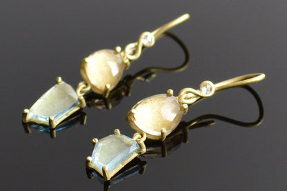 Citrine/Aquamarine Drop Earrings-18k gold