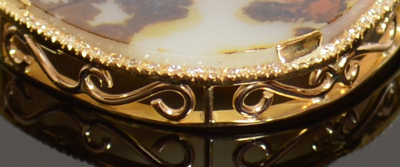 Gold Necklace, scenic agate, natural diamonds